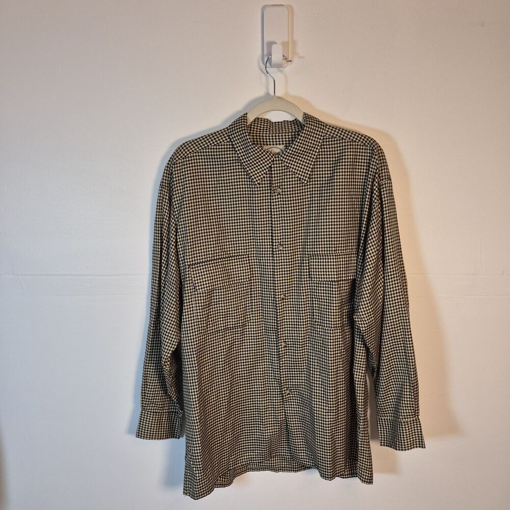 Visitor Men's 100% Silk Button Up Shirt Size L Checked Short Sleeve